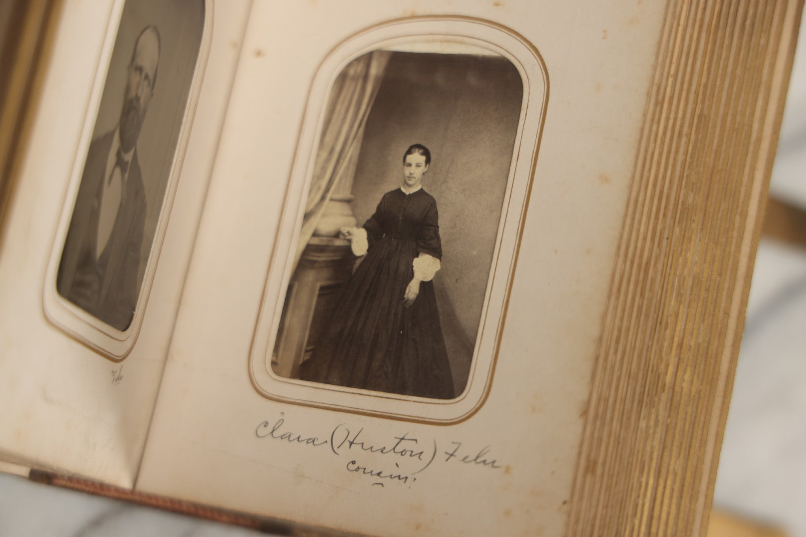 Lot 086 - Antique Family Photo Album With 32 Carte De Visite C.D.V. Photographs And 3 Tintypes, Mostly Of The Clingman Family, Including Photo Of Thomas Clingman, Mortally Wounded At The Battle Of Shiloh, Album By J.B. Lippincott & Co., Philadelphia