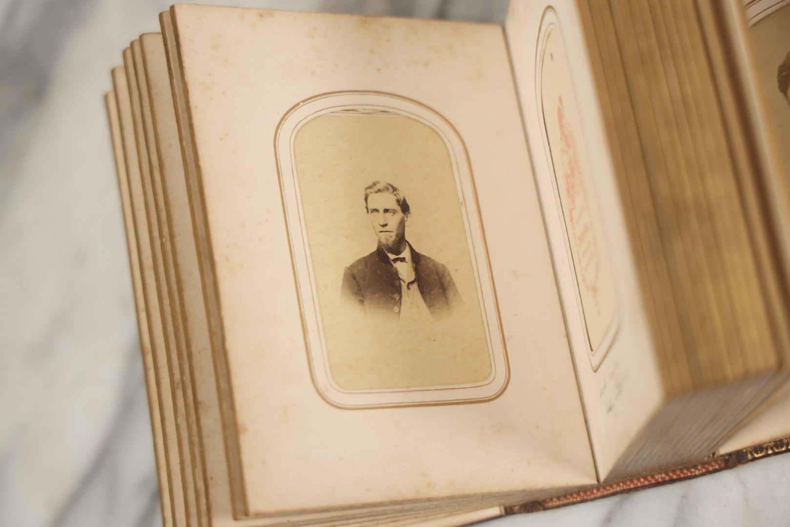 Lot 086 - Antique Family Photo Album With 32 Carte De Visite C.D.V. Photographs And 3 Tintypes, Mostly Of The Clingman Family, Including Photo Of Thomas Clingman, Mortally Wounded At The Battle Of Shiloh, Album By J.B. Lippincott & Co., Philadelphia