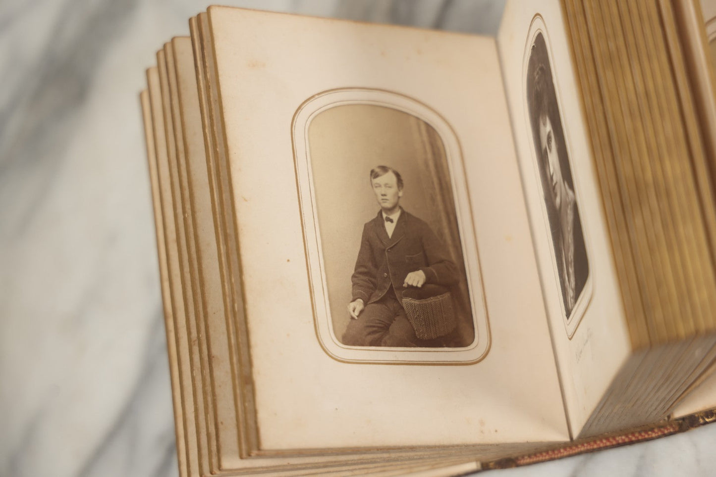 Lot 086 - Antique Family Photo Album With 32 Carte De Visite C.D.V. Photographs And 3 Tintypes, Mostly Of The Clingman Family, Including Photo Of Thomas Clingman, Mortally Wounded At The Battle Of Shiloh, Album By J.B. Lippincott & Co., Philadelphia