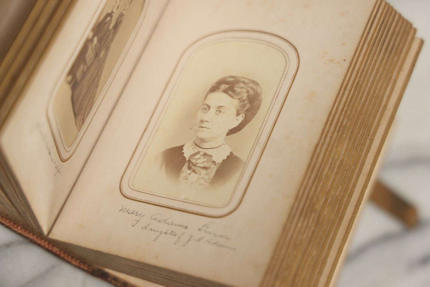 Lot 086 - Antique Family Photo Album With 32 Carte De Visite C.D.V. Photographs And 3 Tintypes, Mostly Of The Clingman Family, Including Photo Of Thomas Clingman, Mortally Wounded At The Battle Of Shiloh, Album By J.B. Lippincott & Co., Philadelphia