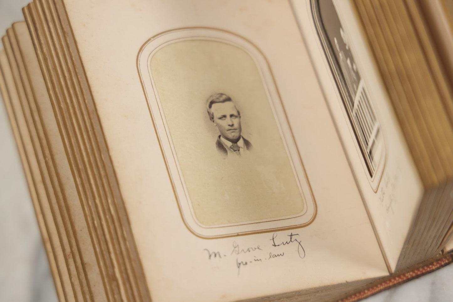 Lot 086 - Antique Family Photo Album With 32 Carte De Visite C.D.V. Photographs And 3 Tintypes, Mostly Of The Clingman Family, Including Photo Of Thomas Clingman, Mortally Wounded At The Battle Of Shiloh, Album By J.B. Lippincott & Co., Philadelphia