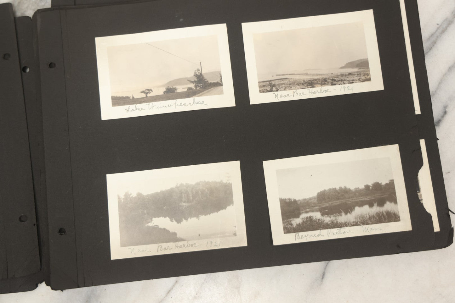 Lot 090 - Antique Snapshot Photo Album With 115+ Photographs, Early 1920s New England Scenes Including Lake Winnipesaukee, Quarry In Rockport Maine, And Winter Views