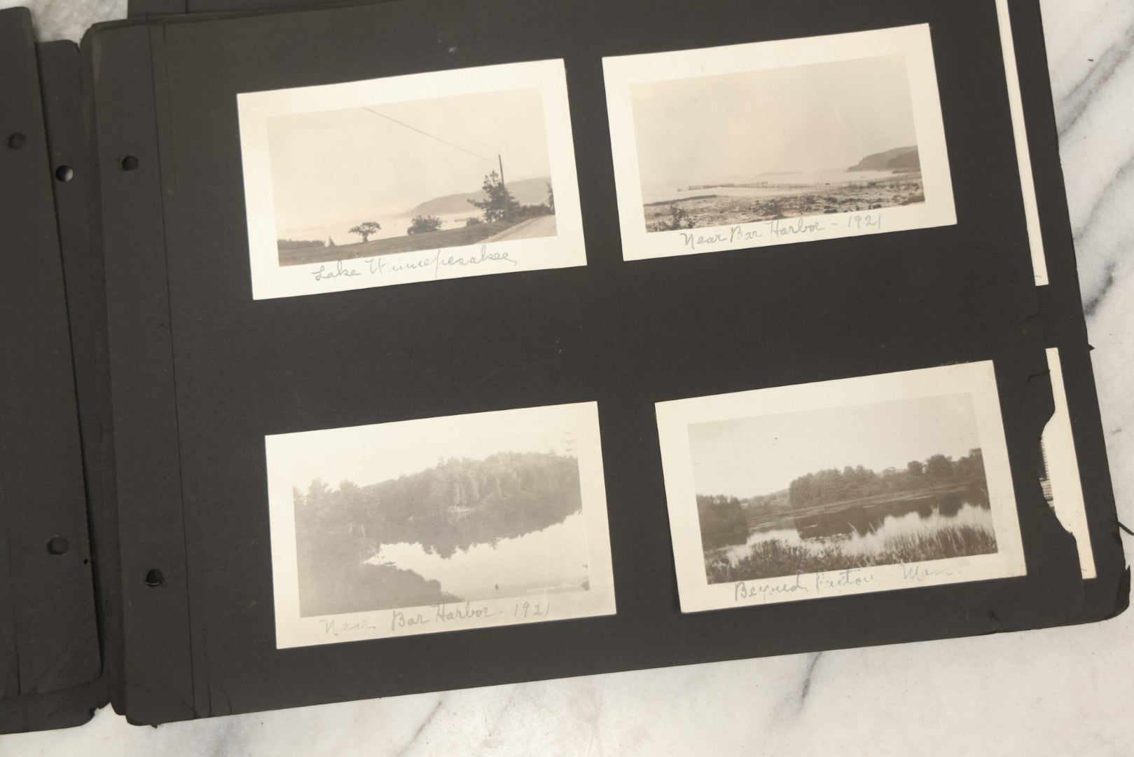 Lot 090 - Antique Snapshot Photo Album With 115+ Photographs, Early 1920s New England Scenes Including Lake Winnipesaukee, Quarry In Rockport Maine, And Winter Views
