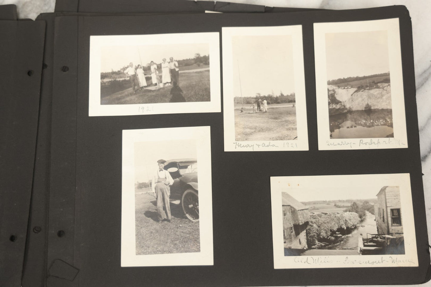 Lot 090 - Antique Snapshot Photo Album With 115+ Photographs, Early 1920s New England Scenes Including Lake Winnipesaukee, Quarry In Rockport Maine, And Winter Views