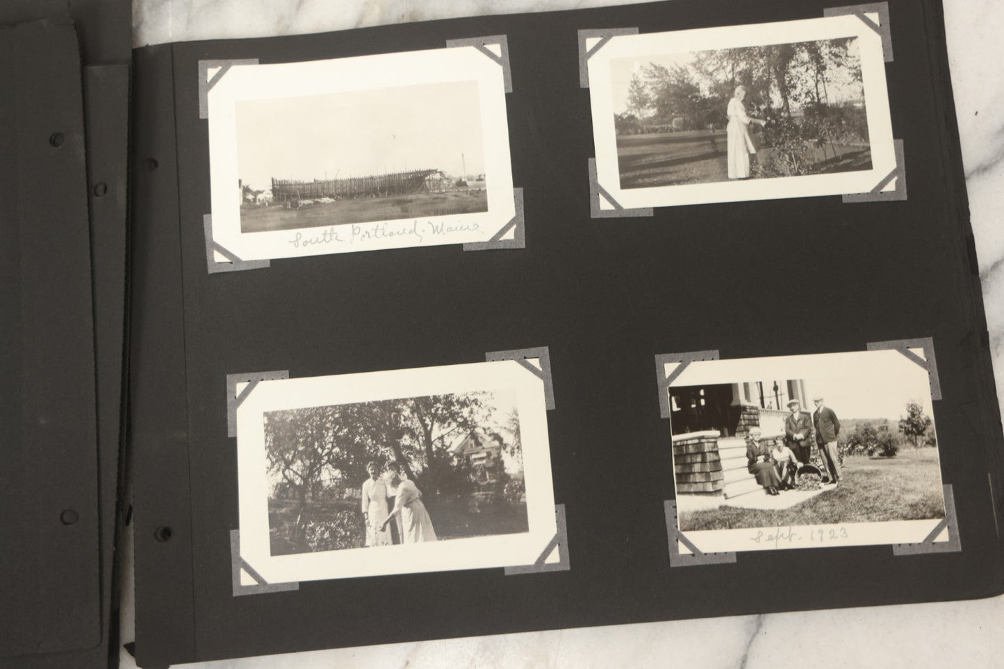 Lot 090 - Antique Snapshot Photo Album With 115+ Photographs, Early 1920s New England Scenes Including Lake Winnipesaukee, Quarry In Rockport Maine, And Winter Views