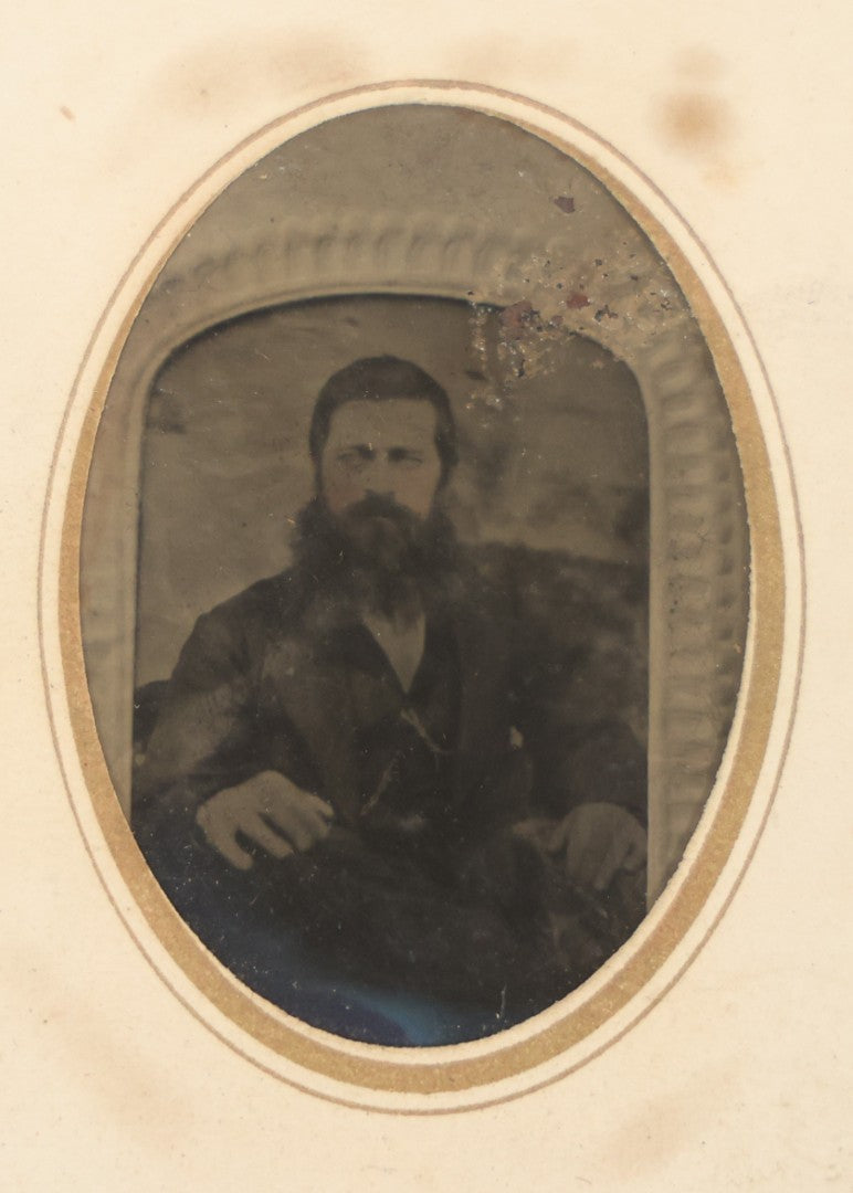 Lot 093 - Antique Tintype Photograph Of An Earlier Cased Image Depicting Bearded Man, In Paper Frame