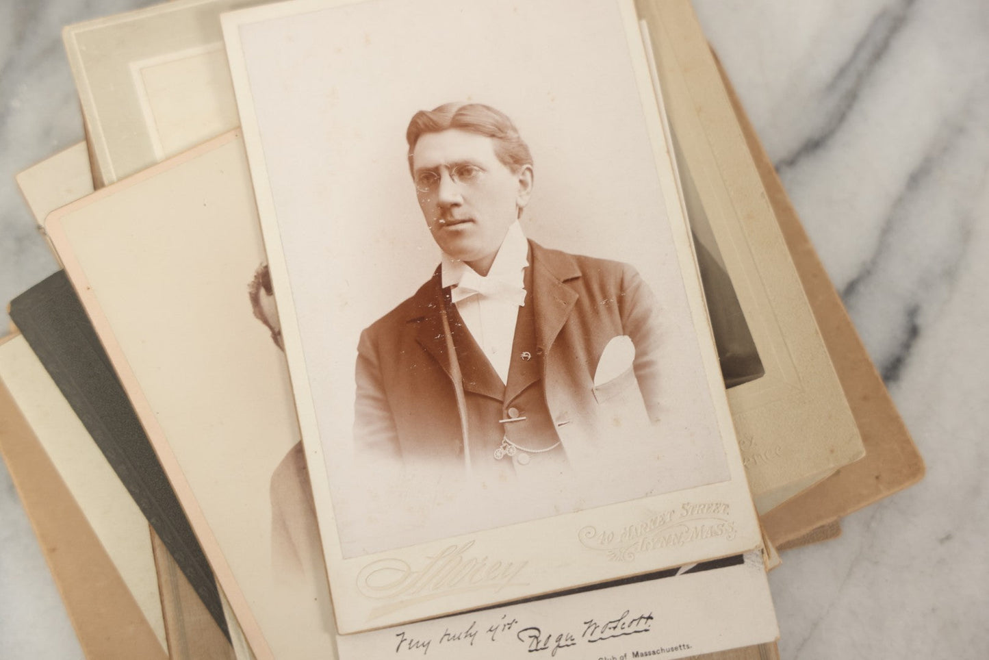 Lot 095 - Grouping Of 22 Antique Cabinet Card And Boarded Photographs, Mostly Portraits Of Men, Women, And Children, Including Two Views Of Houses