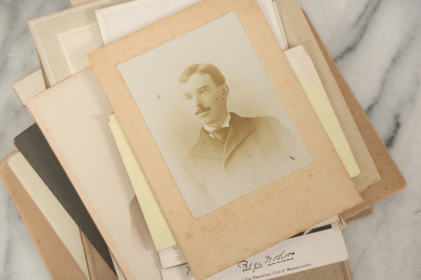 Lot 095 - Grouping Of 22 Antique Cabinet Card And Boarded Photographs, Mostly Portraits Of Men, Women, And Children, Including Two Views Of Houses