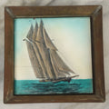 Lot 098 - Vintage Copper Drink Tray Or Coaster With Hand-Colored Tile Depicting Sailing Ship, Tile Marked Wheeling Cushion On Verso