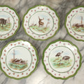 Lot 100 - Grouping Of Five Antique Hand-Colored Transferware Plates Depicting Hunting Game Including Boar, Elk, Hare, Pheasants/Quail, And Turkeys, Marked Bassett Limoges Austria With Hallmark, 8-1/2" Diameter