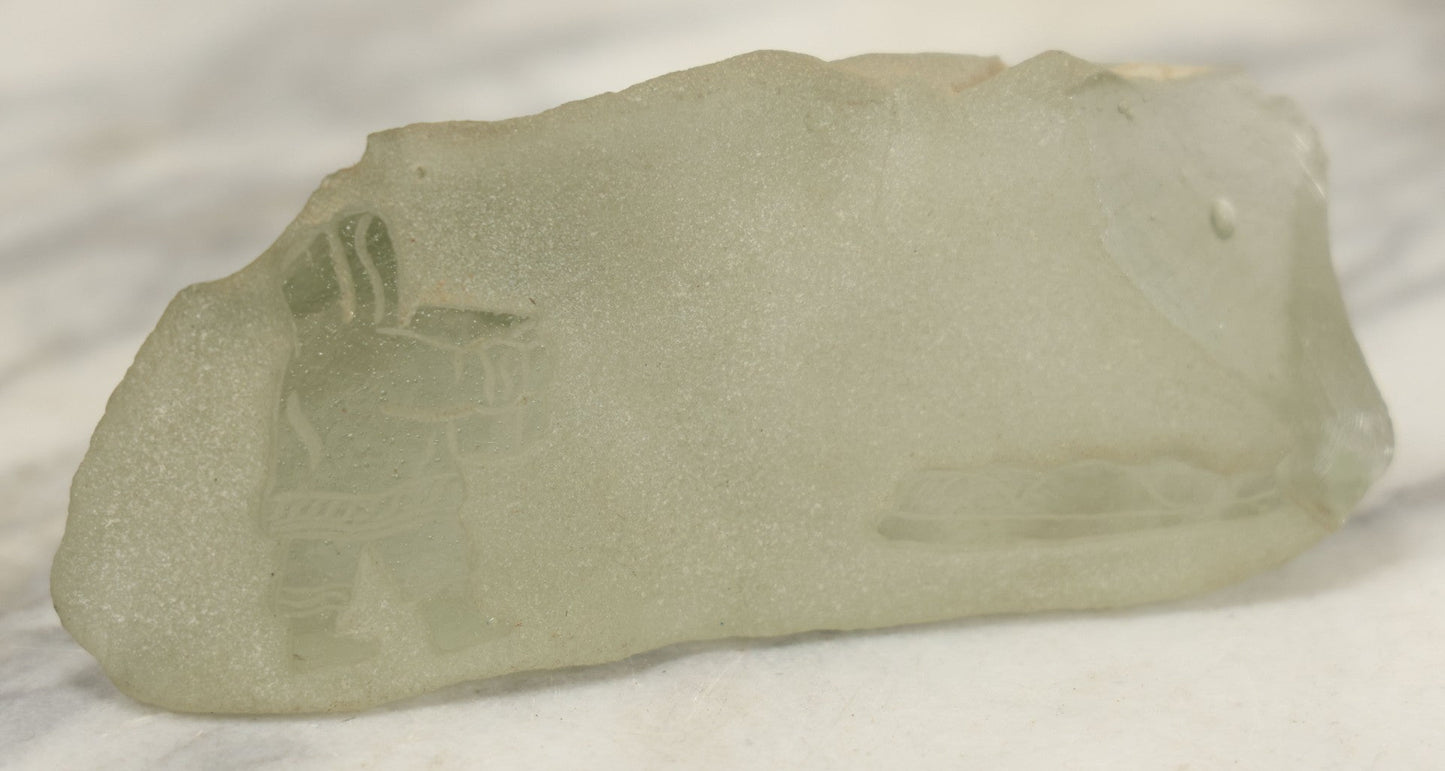 Lot 102 - Vintage Frosted Glass Sculptural Piece With Etched Inuit Figure And Sled Scene