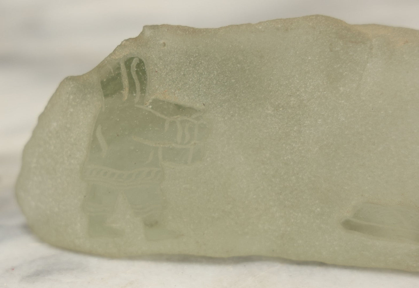 Lot 102 - Vintage Frosted Glass Sculptural Piece With Etched Inuit Figure And Sled Scene