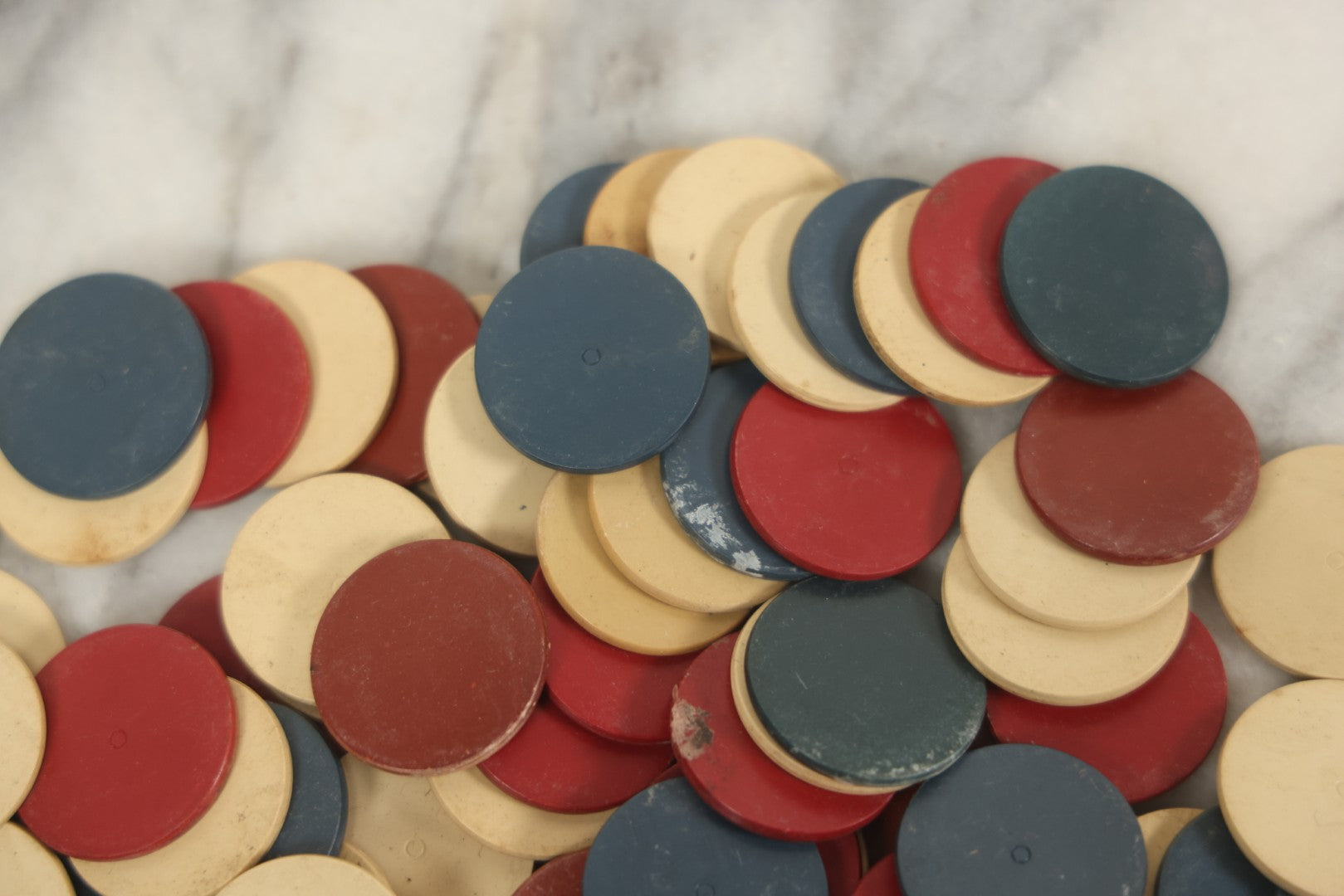 Lot 109 - Grouping Of 75+ Vintage Red, White, And Blue Bakelite Poker Chips