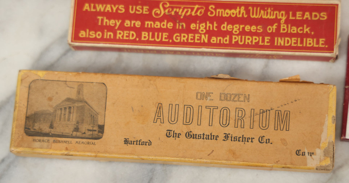 Lot 110 - Grouping Of 10+ Antique And Vintage Pencil And Lead Related Items Including Advertising Boxes From Koh-I-Noor, Scripto Smooth Writing Leads, And Others, Most With Partial Contents