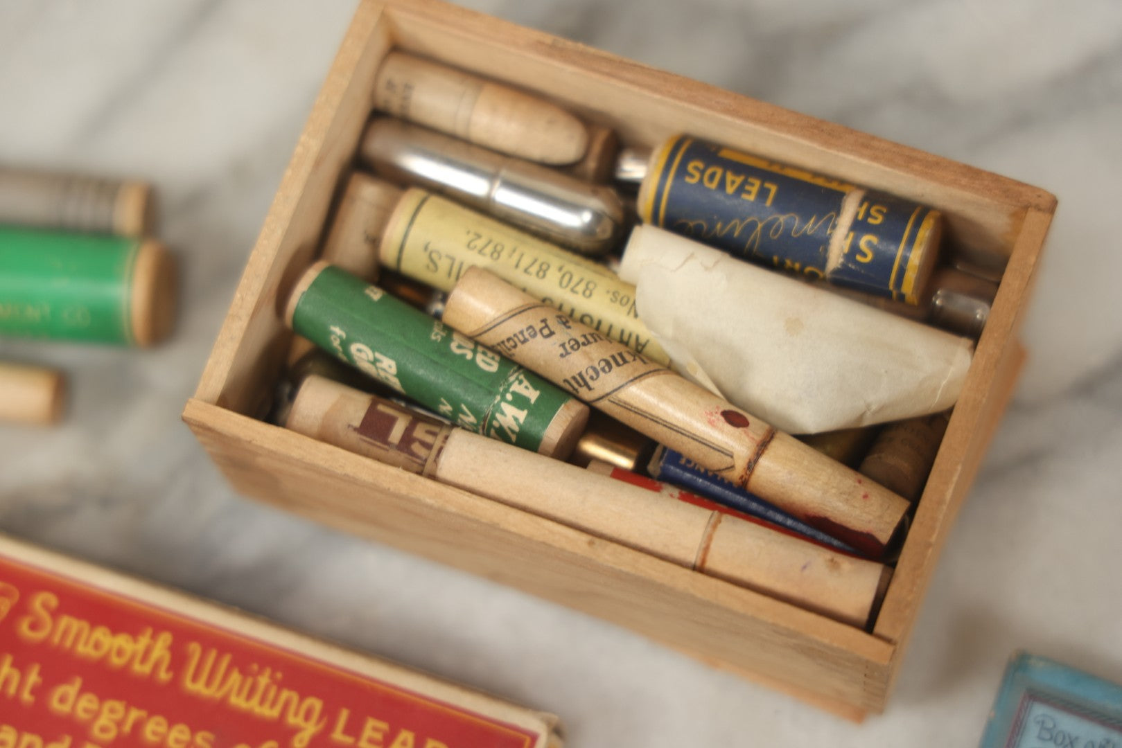Lot 110 - Grouping Of 10+ Antique And Vintage Pencil And Lead Related Items Including Advertising Boxes From Koh-I-Noor, Scripto Smooth Writing Leads, And Others, Most With Partial Contents