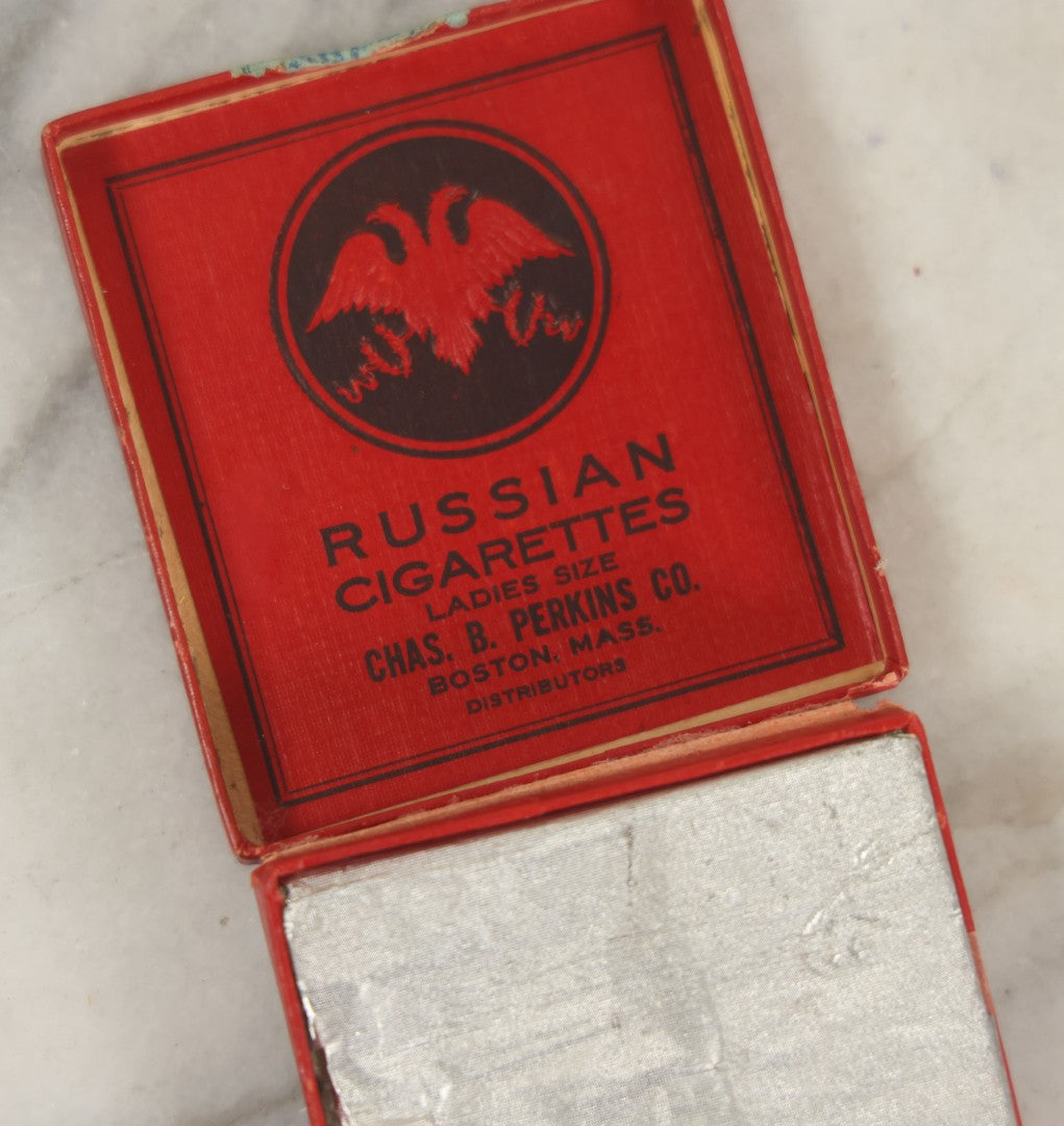 Lot 114 - Antique Russian Cigarettes Box, Ladies Size, With Double-Headed Eagle Emblem, Red And Black Design