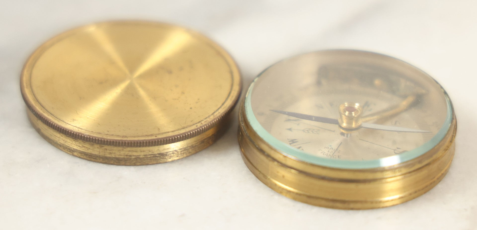 Lot 117 - Vintage Brass Compass With Lid, Locking Mechanism, Made In France