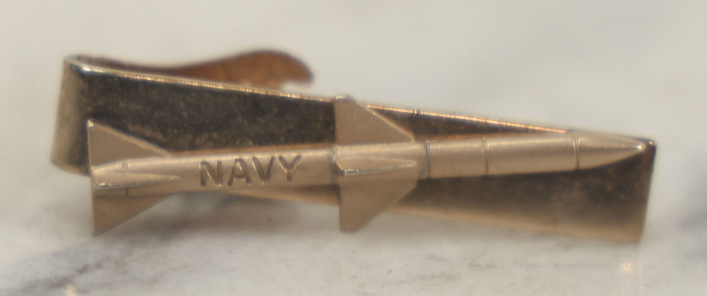 Lot 120 - Grouping Of Three Vintage Occupational Tie Bars With Missile Motifs, Two Marked Navy And One Marked Hawk