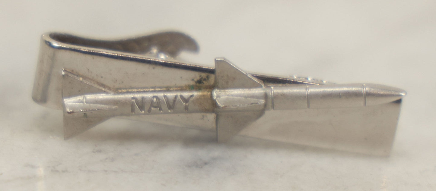 Lot 120 - Grouping Of Three Vintage Occupational Tie Bars With Missile Motifs, Two Marked Navy And One Marked Hawk