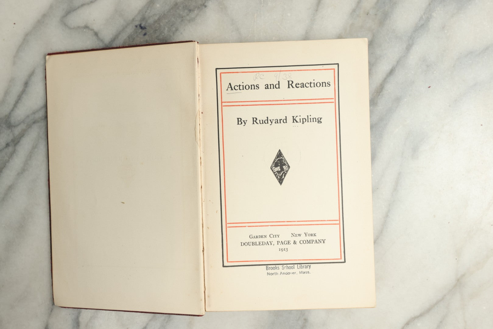 Lot 146 - "Actions And Reactions" Antique Ex-Library Book By Rudyard Kipling, Featuring Embossed Gilt Elephant Emblem With Whirling Logs Motif On Cover, Published By Doubleday, Page & Company, Garden City, New York, 1913
