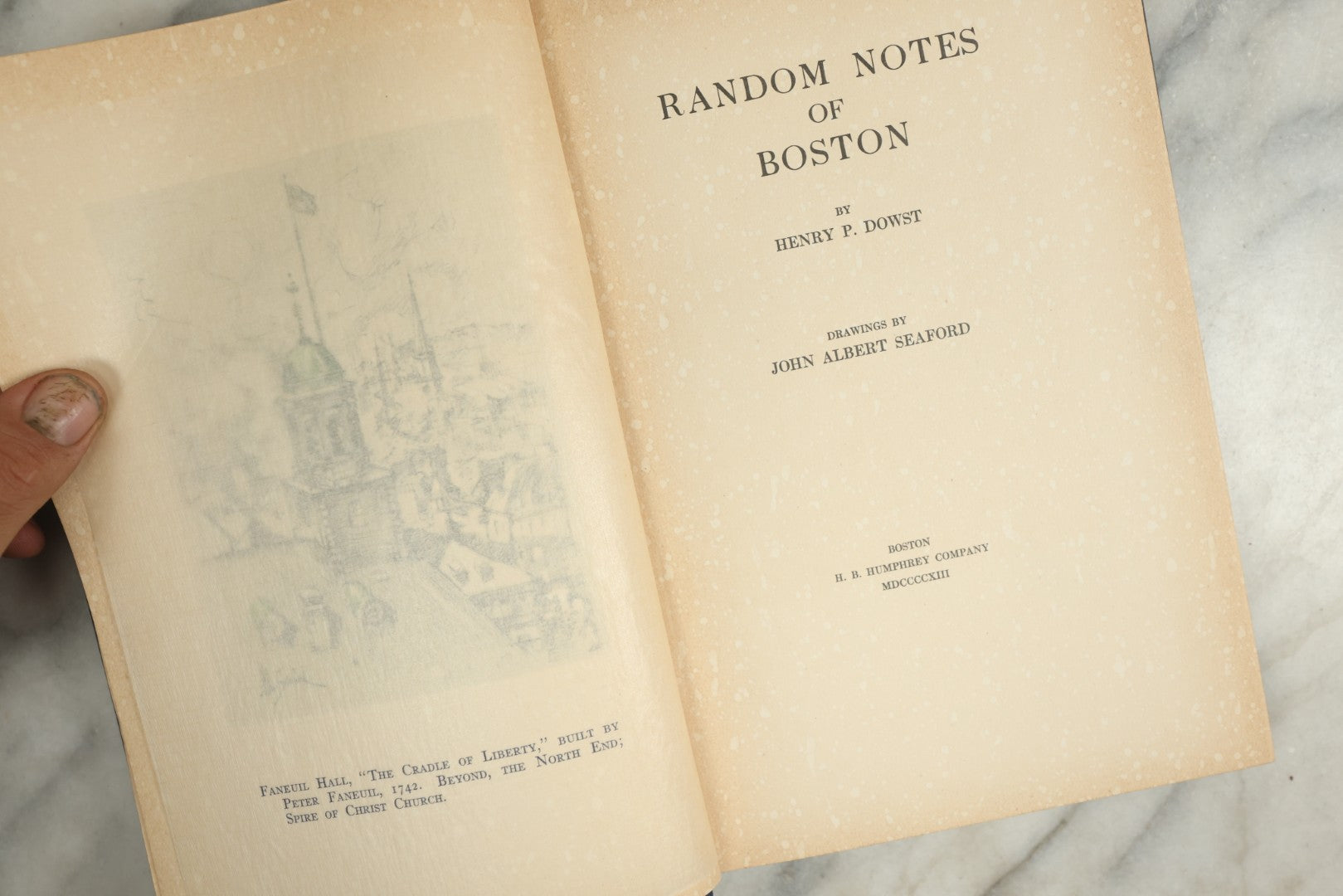 Lot 147 - "Random Notes Of Boston" Antique Illustrated Book By Henry P. Dowst, Drawings By John Albert Seaford, Published By H.B. Humphrey Company, Boston, 1913, Embossed Gilt Frame Design On Cover