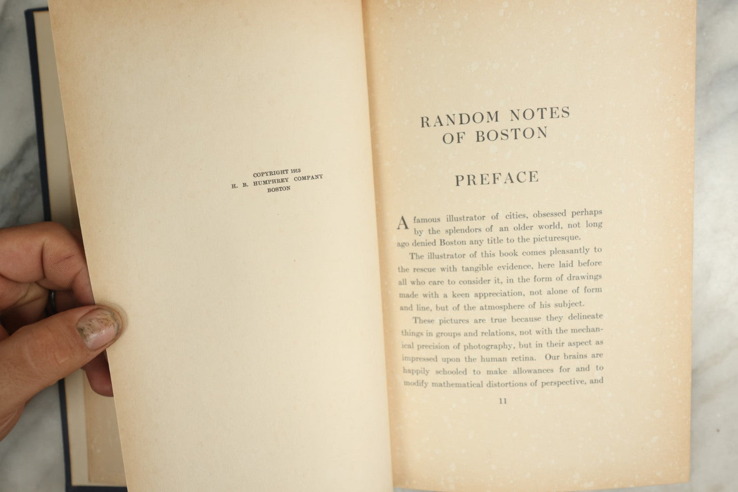 Lot 147 - "Random Notes Of Boston" Antique Illustrated Book By Henry P. Dowst, Drawings By John Albert Seaford, Published By H.B. Humphrey Company, Boston, 1913, Embossed Gilt Frame Design On Cover