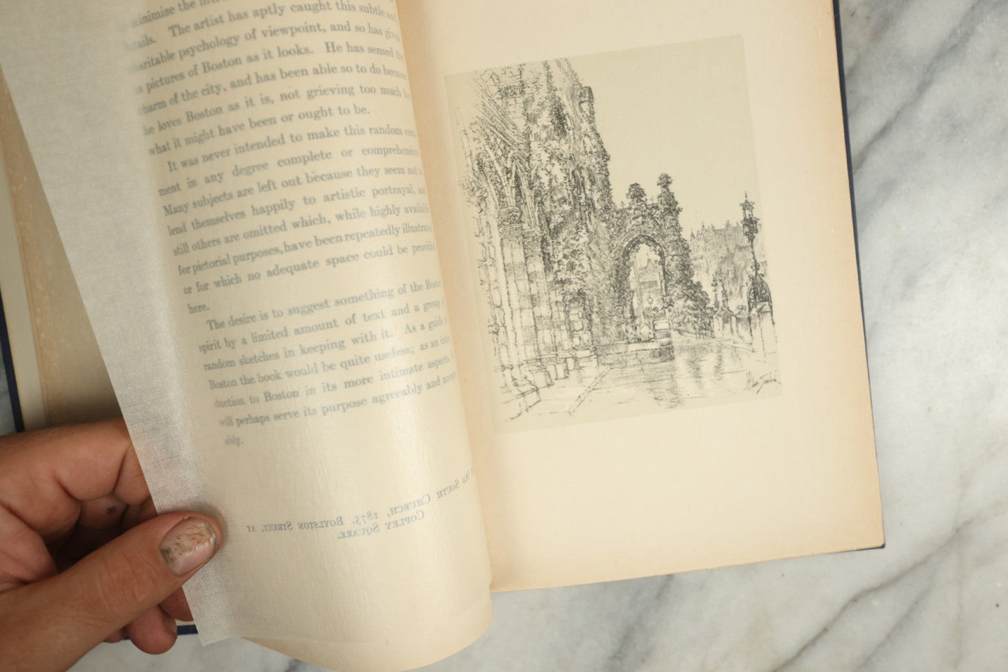 Lot 147 - "Random Notes Of Boston" Antique Illustrated Book By Henry P. Dowst, Drawings By John Albert Seaford, Published By H.B. Humphrey Company, Boston, 1913, Embossed Gilt Frame Design On Cover