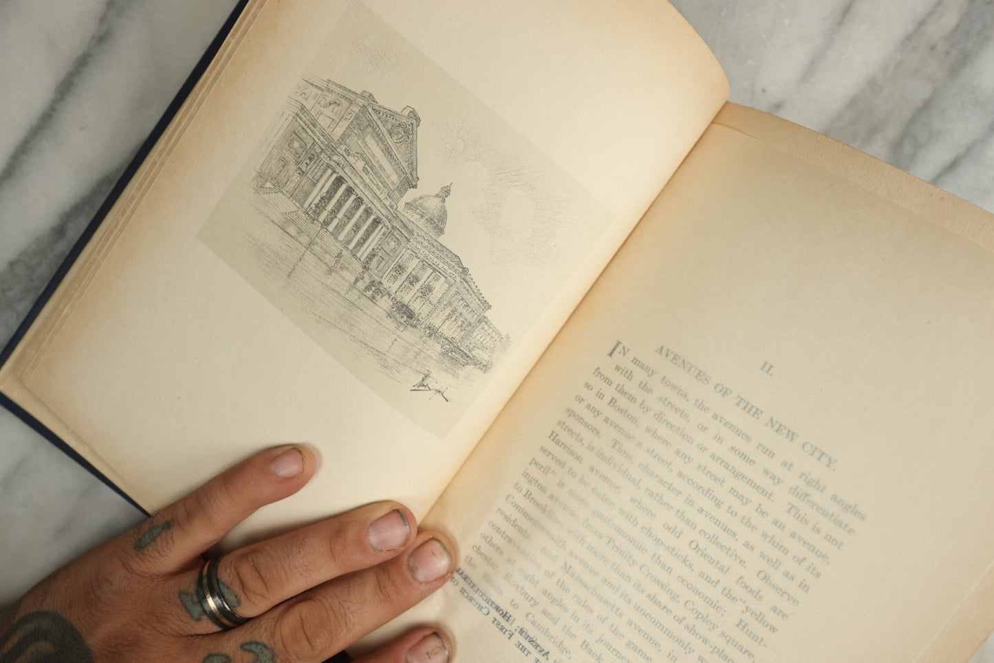 Lot 147 - "Random Notes Of Boston" Antique Illustrated Book By Henry P. Dowst, Drawings By John Albert Seaford, Published By H.B. Humphrey Company, Boston, 1913, Embossed Gilt Frame Design On Cover