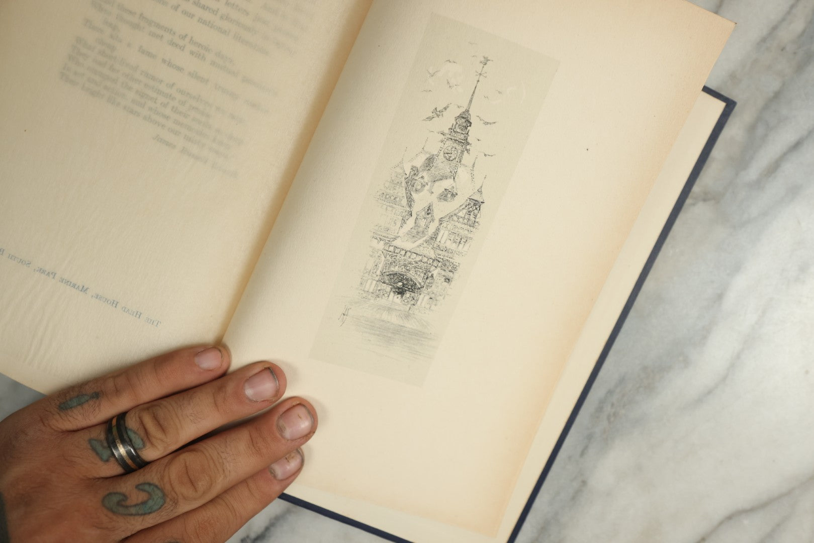 Lot 147 - "Random Notes Of Boston" Antique Illustrated Book By Henry P. Dowst, Drawings By John Albert Seaford, Published By H.B. Humphrey Company, Boston, 1913, Embossed Gilt Frame Design On Cover