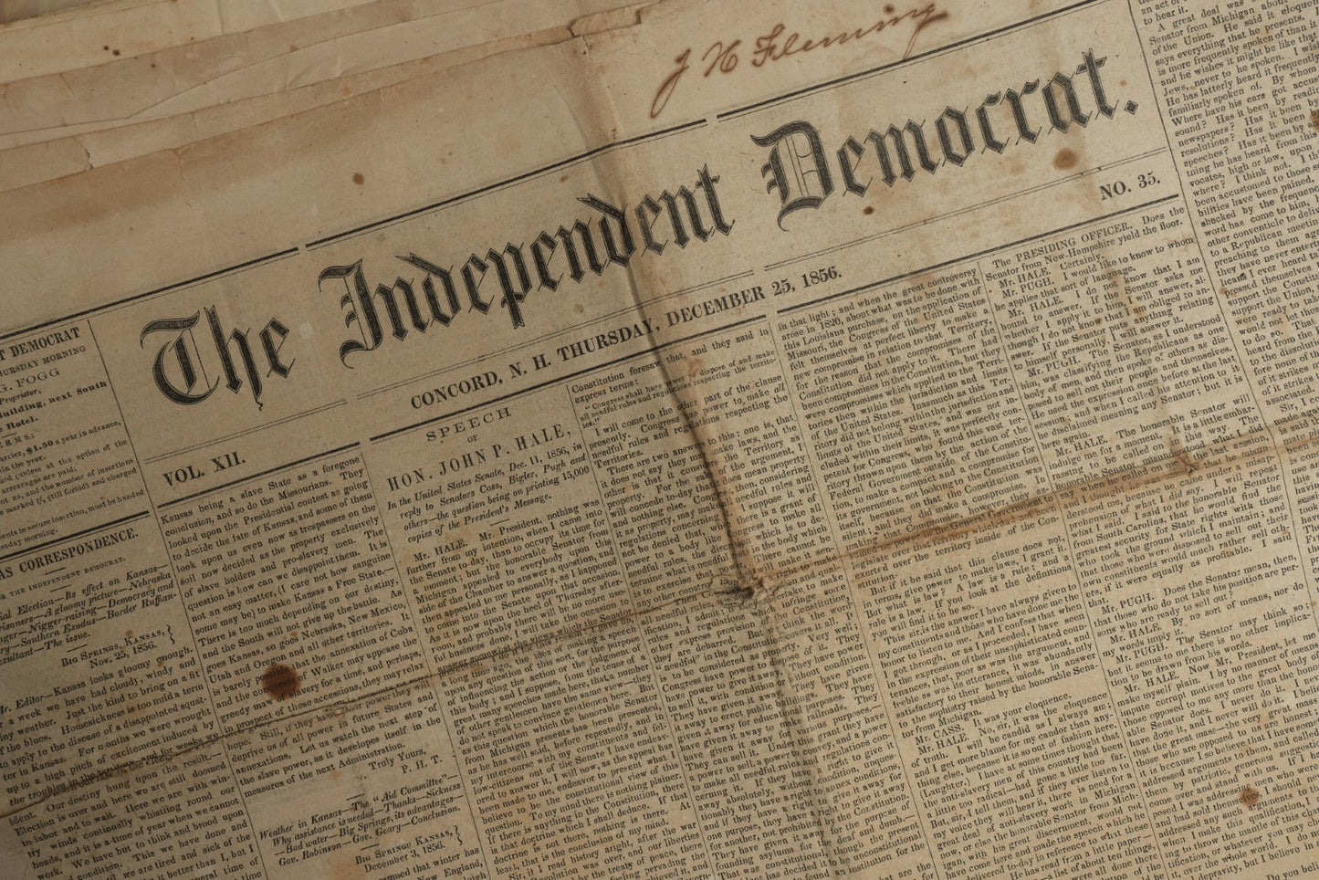 Lot 150 - Grouping Of 21 Antique Newspapers “The Independent Democrat,” Concord, New Hampshire, 1856, January–December
