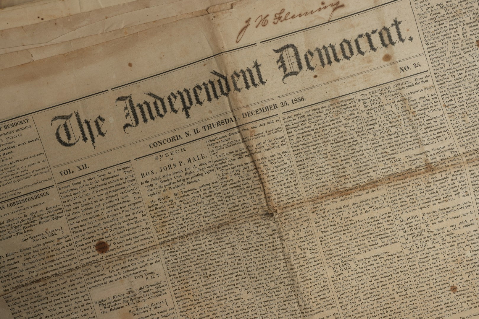 Lot 150 - Grouping Of 21 Antique Newspapers “The Independent Democrat,” Concord, New Hampshire, 1856, January–December