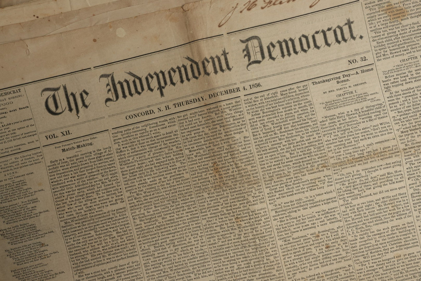 Lot 150 - Grouping Of 21 Antique Newspapers “The Independent Democrat,” Concord, New Hampshire, 1856, January–December