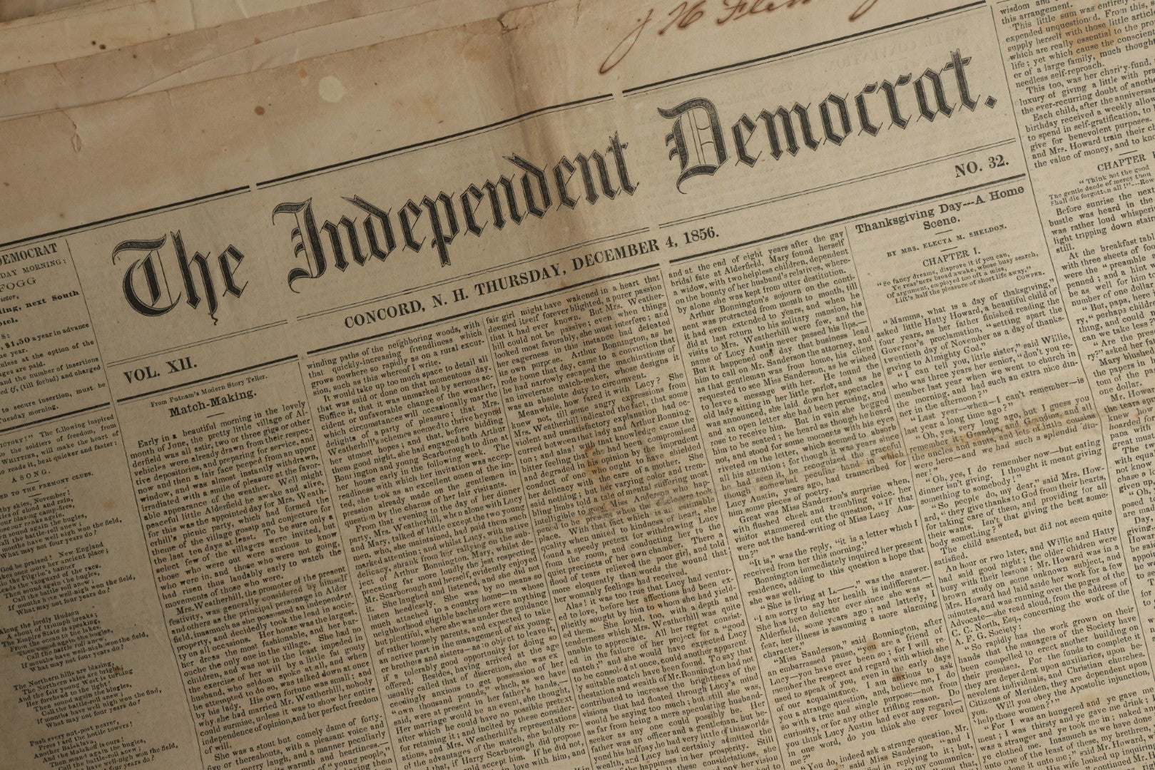 Lot 150 - Grouping Of 21 Antique Newspapers “The Independent Democrat,” Concord, New Hampshire, 1856, January–December