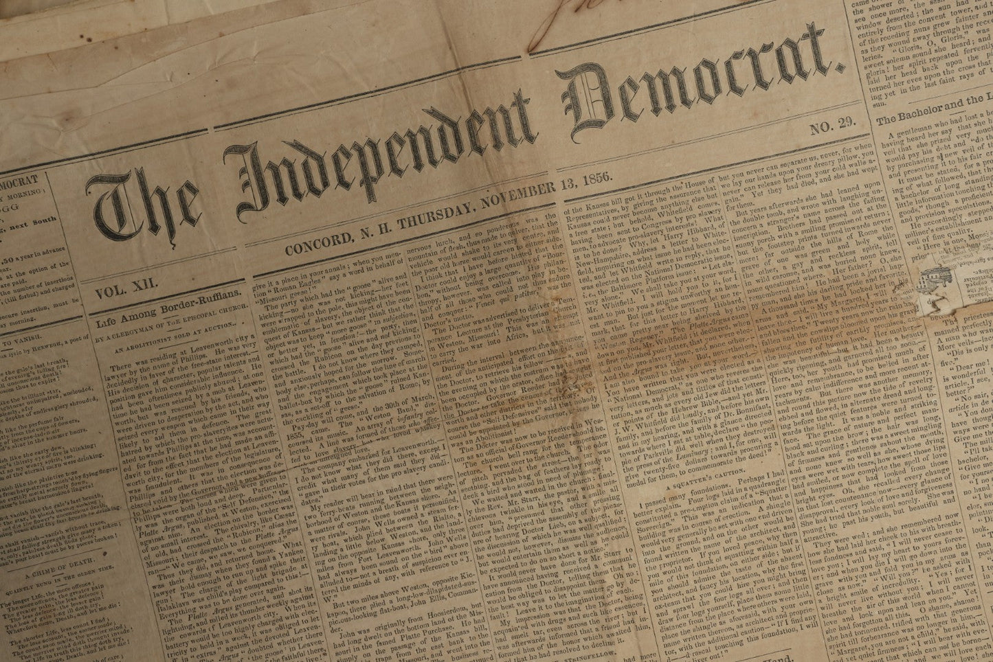Lot 150 - Grouping Of 21 Antique Newspapers “The Independent Democrat,” Concord, New Hampshire, 1856, January–December