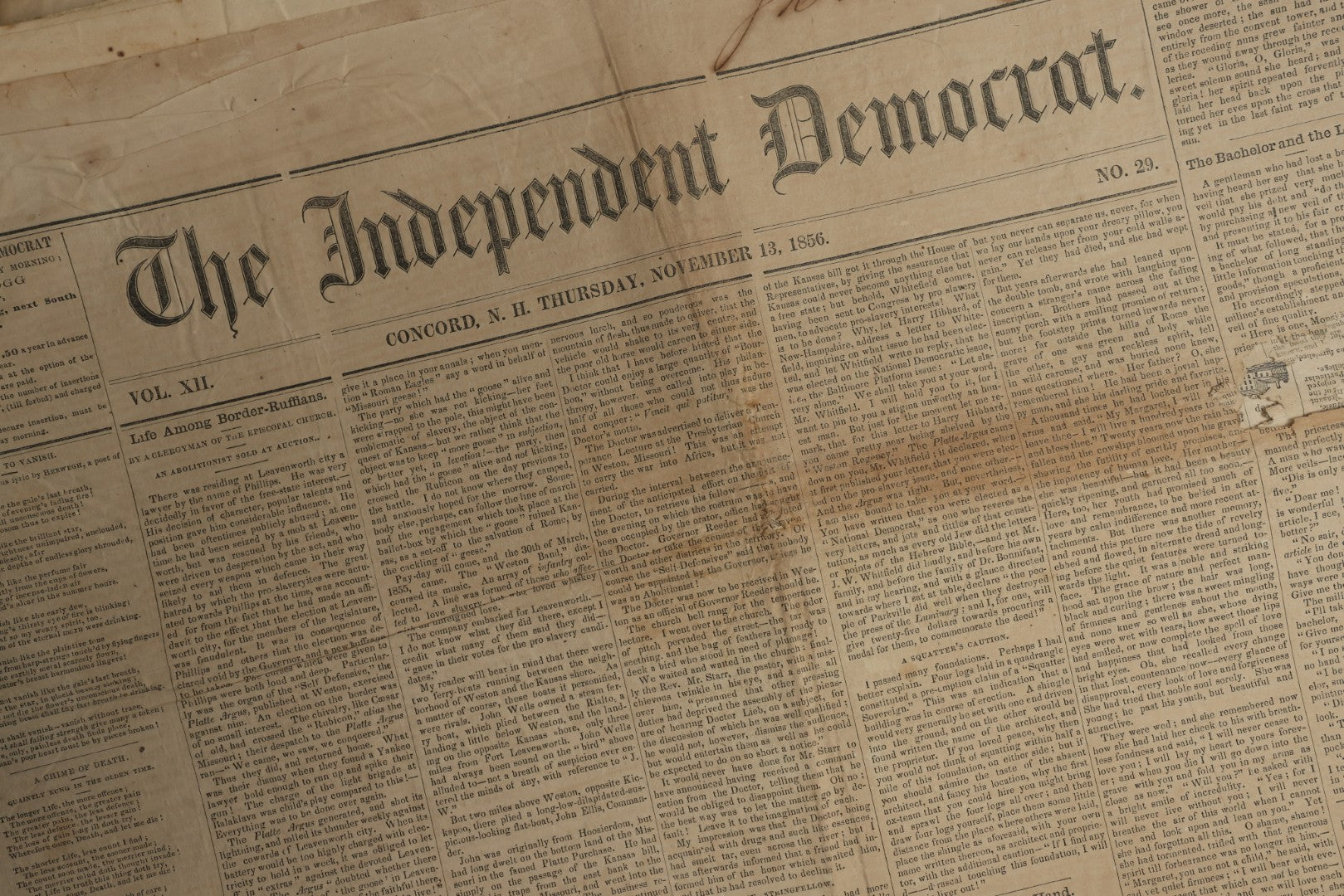 Lot 150 - Grouping Of 21 Antique Newspapers “The Independent Democrat,” Concord, New Hampshire, 1856, January–December