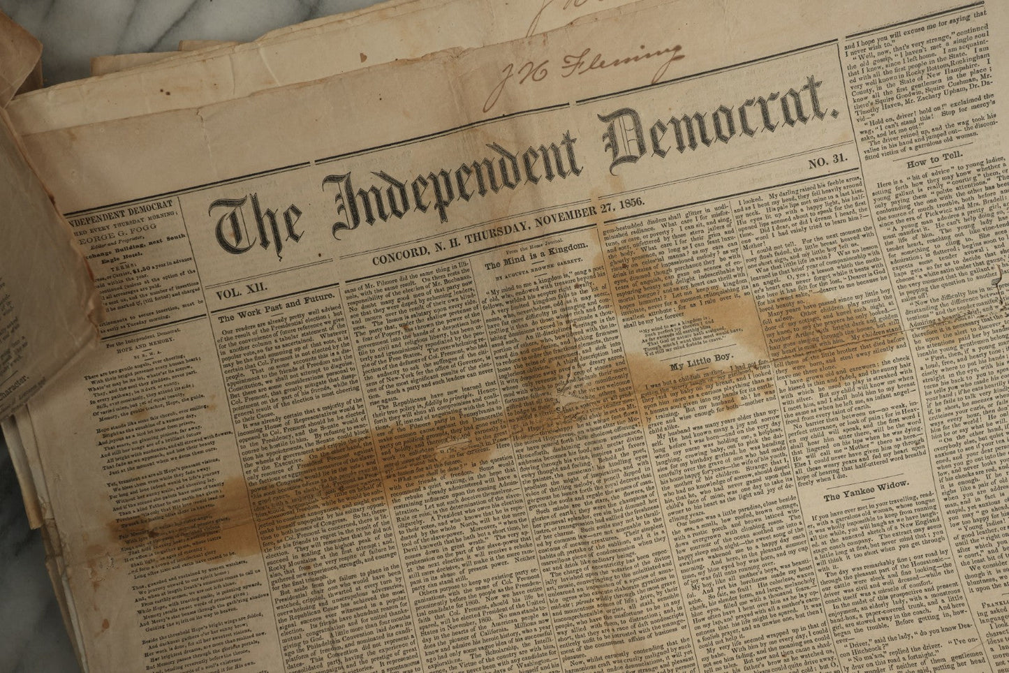 Lot 150 - Grouping Of 21 Antique Newspapers “The Independent Democrat,” Concord, New Hampshire, 1856, January–December
