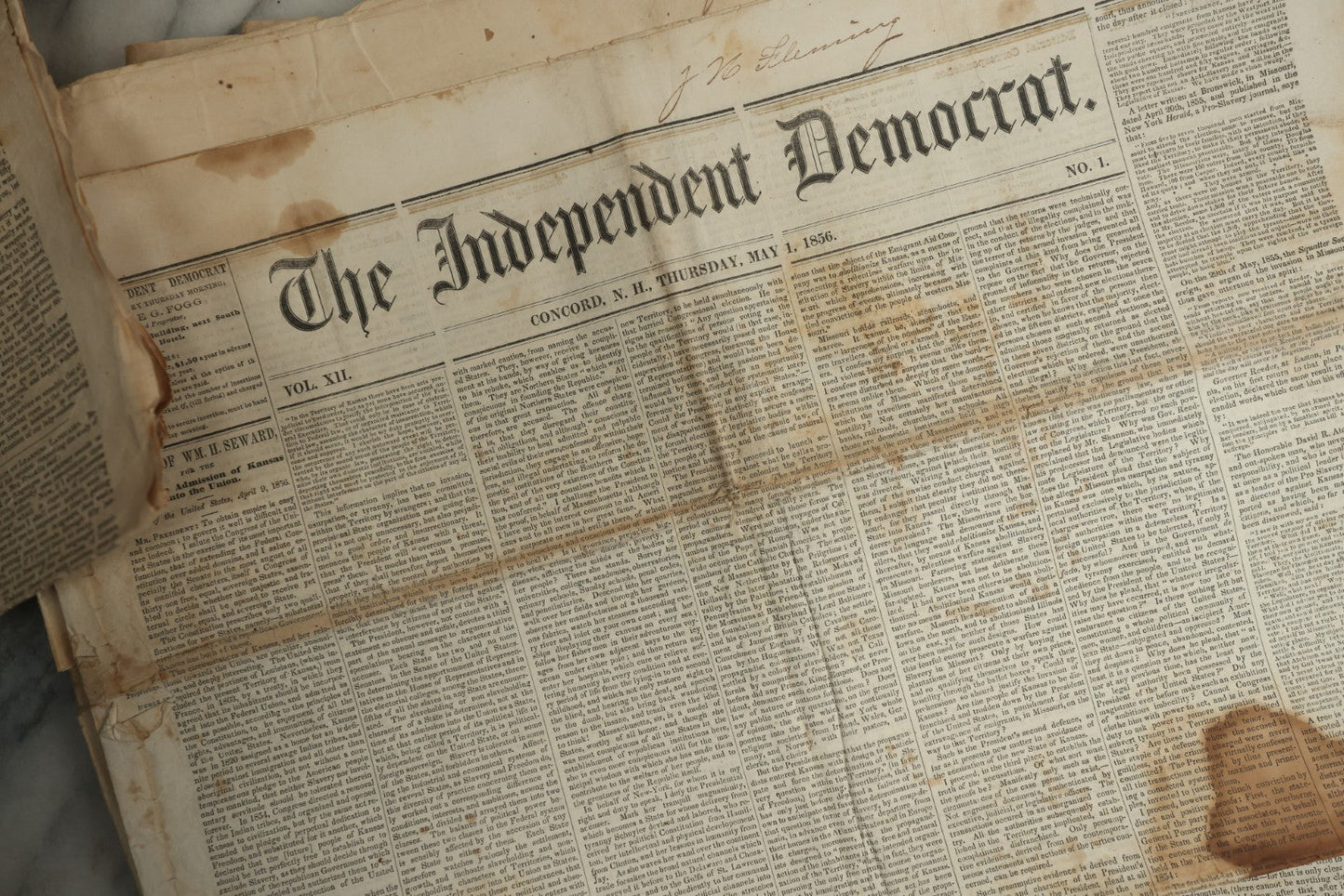 Lot 150 - Grouping Of 21 Antique Newspapers “The Independent Democrat,” Concord, New Hampshire, 1856, January–December