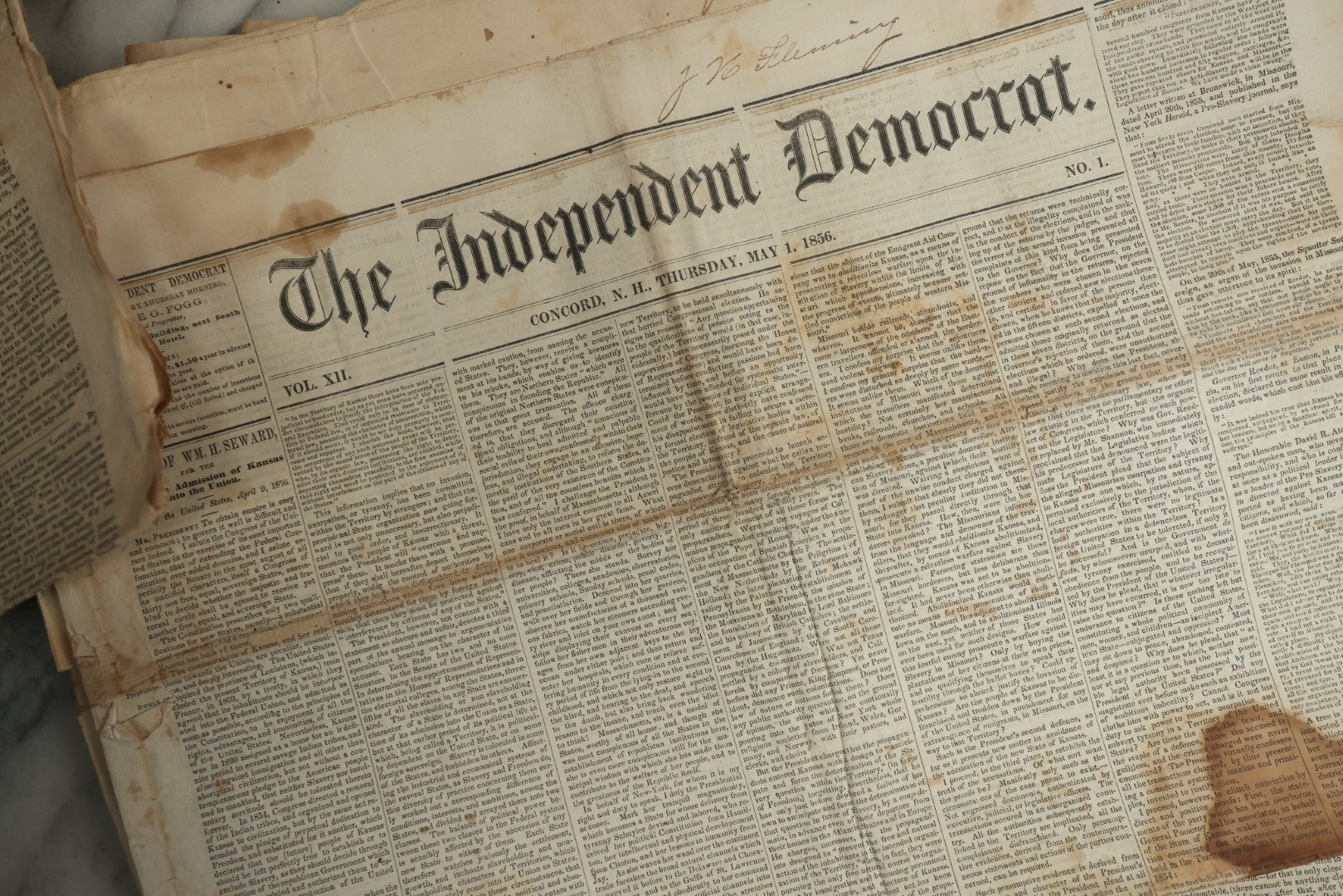 Lot 150 - Grouping Of 21 Antique Newspapers “The Independent Democrat,” Concord, New Hampshire, 1856, January–December