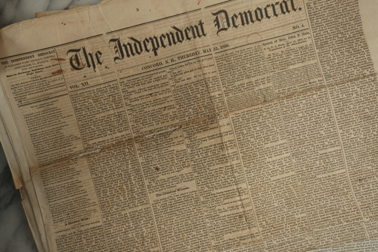 Lot 150 - Grouping Of 21 Antique Newspapers “The Independent Democrat,” Concord, New Hampshire, 1856, January–December