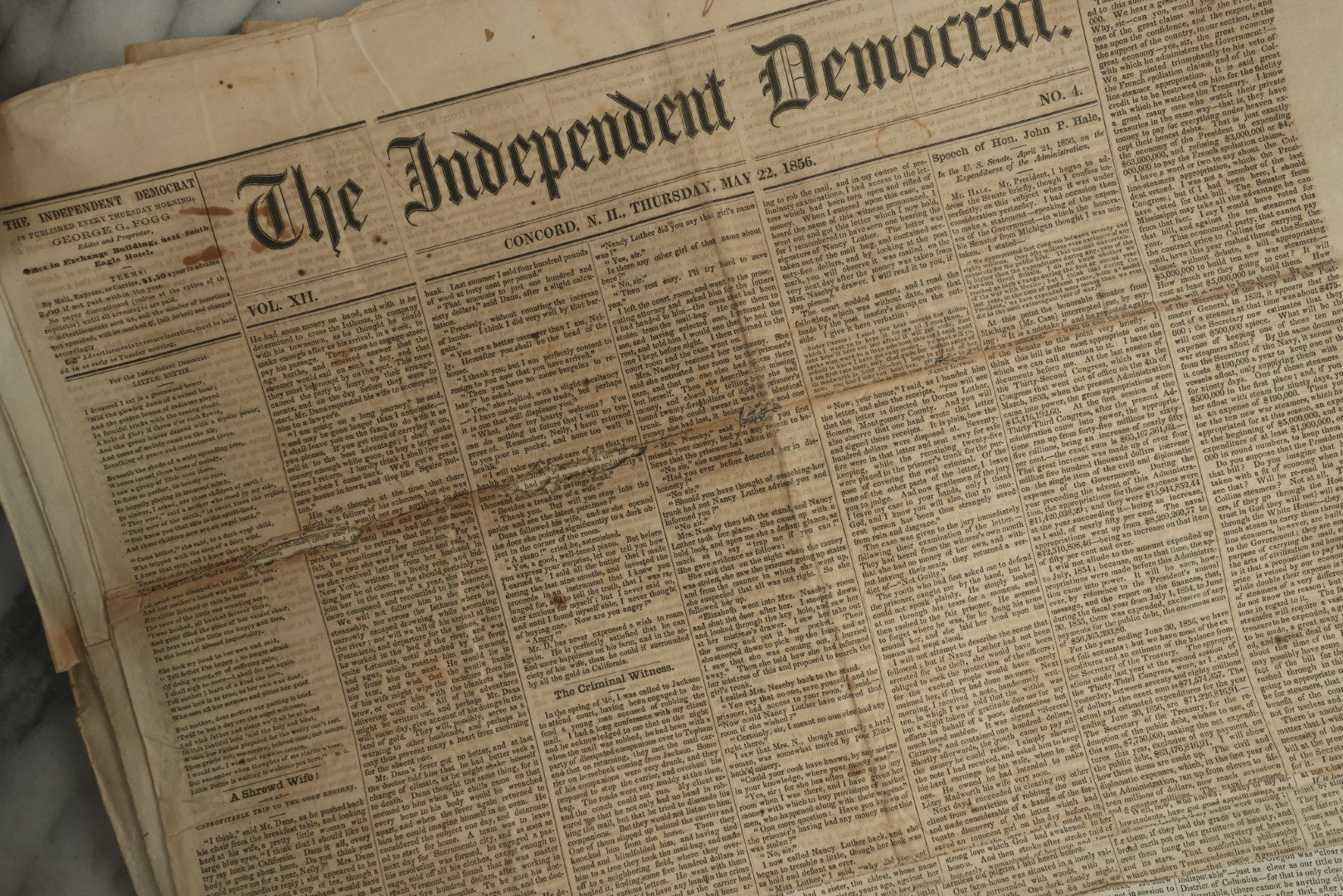 Lot 150 - Grouping Of 21 Antique Newspapers “The Independent Democrat,” Concord, New Hampshire, 1856, January–December
