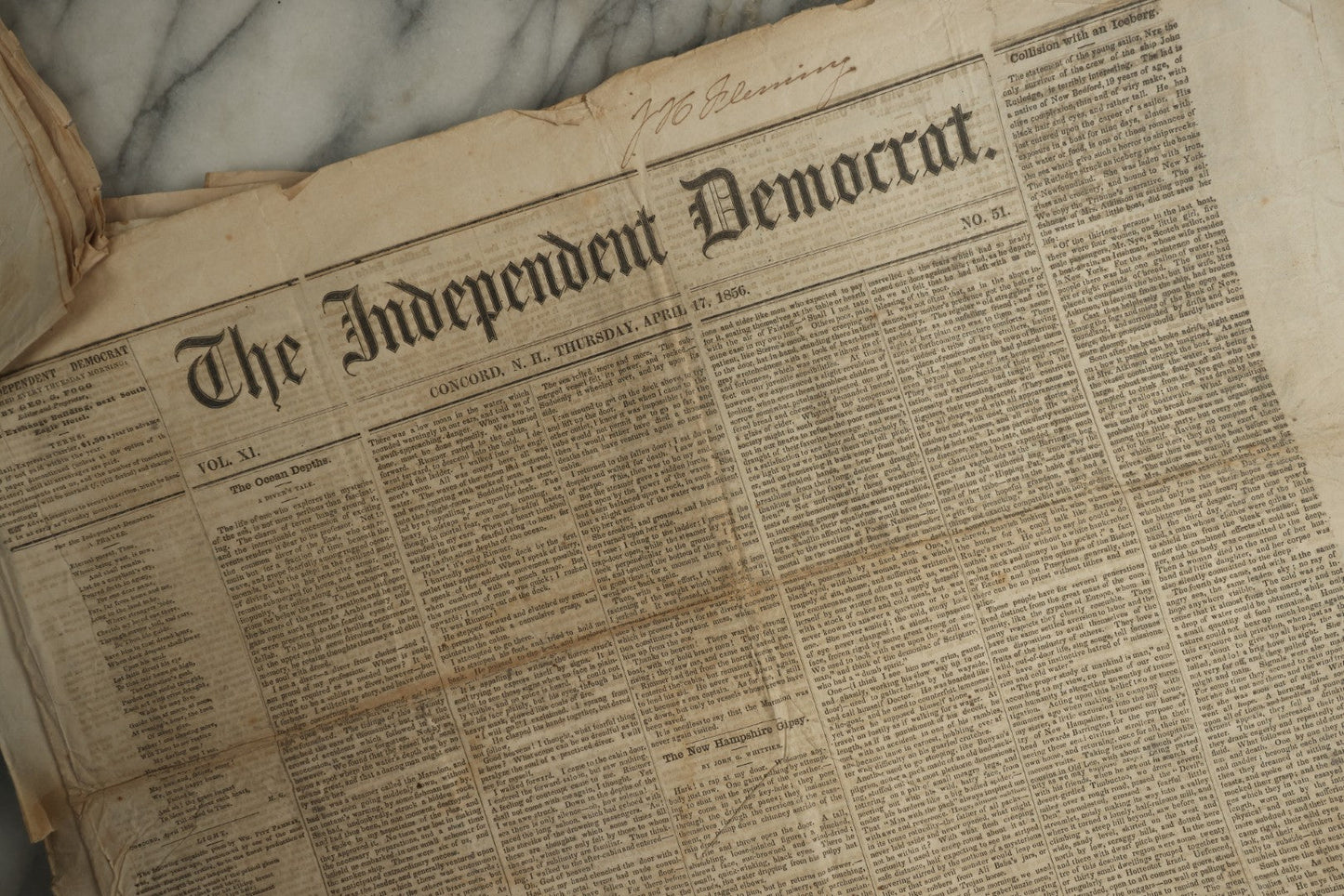 Lot 150 - Grouping Of 21 Antique Newspapers “The Independent Democrat,” Concord, New Hampshire, 1856, January–December