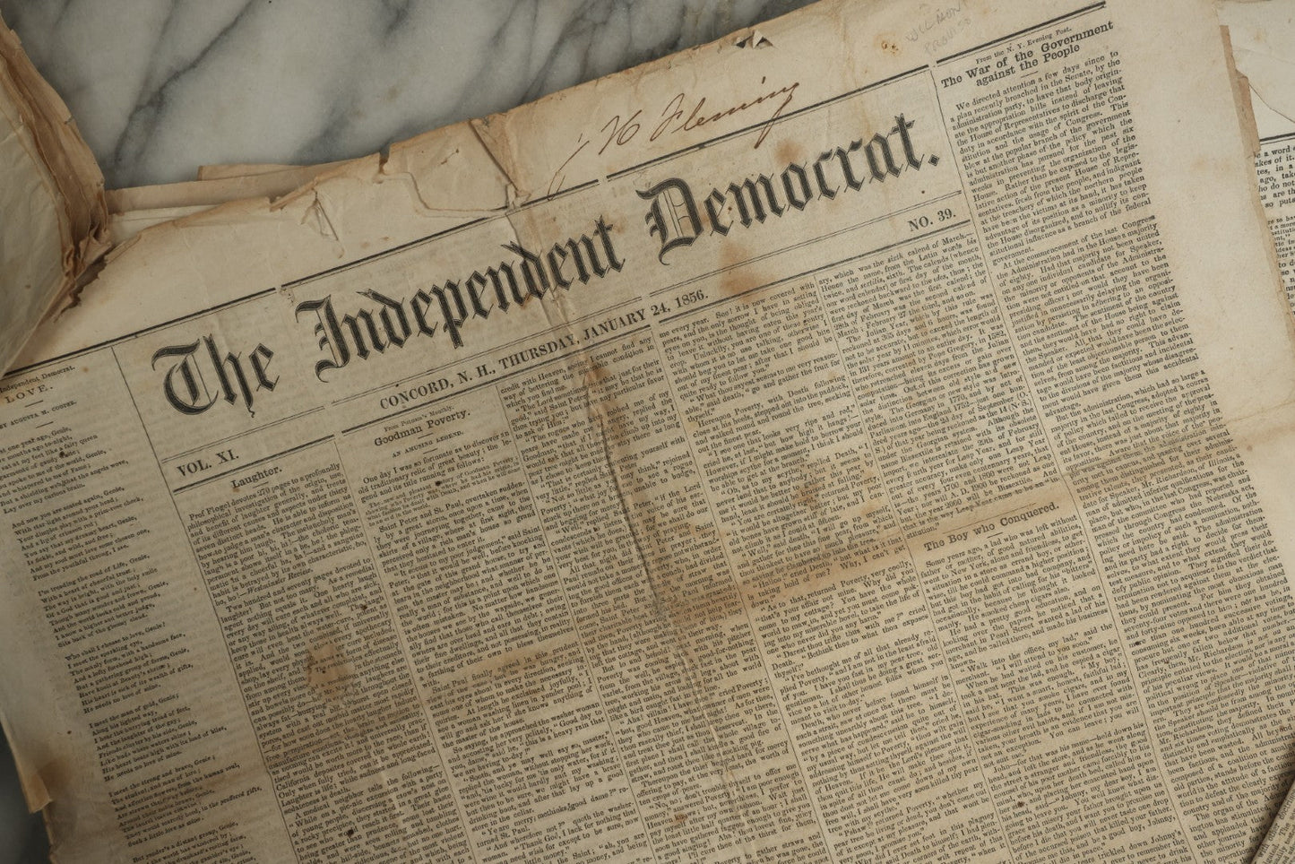 Lot 150 - Grouping Of 21 Antique Newspapers “The Independent Democrat,” Concord, New Hampshire, 1856, January–December
