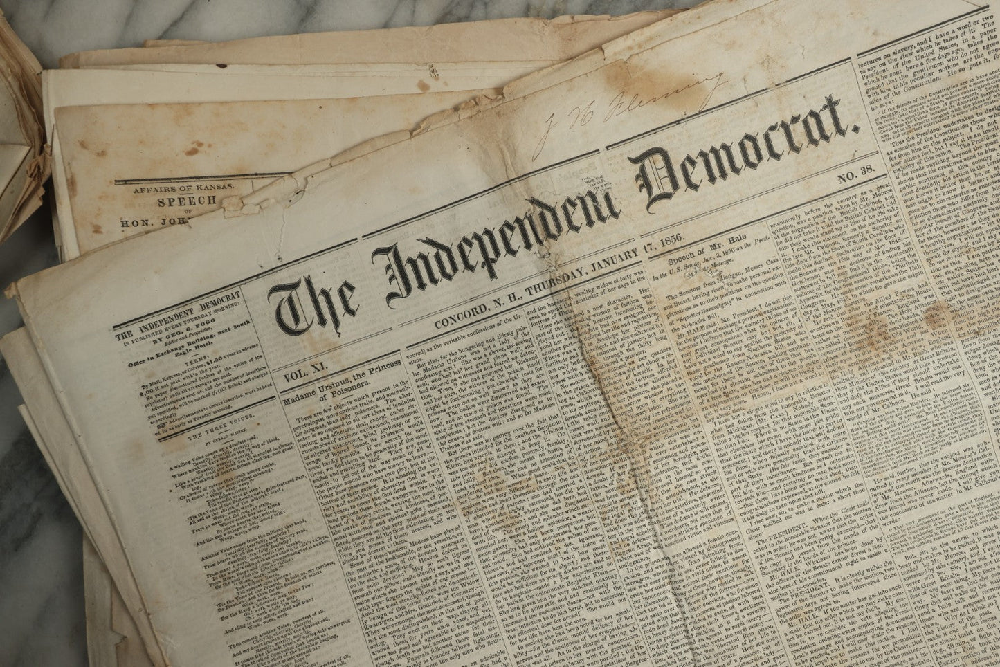 Lot 150 - Grouping Of 21 Antique Newspapers “The Independent Democrat,” Concord, New Hampshire, 1856, January–December