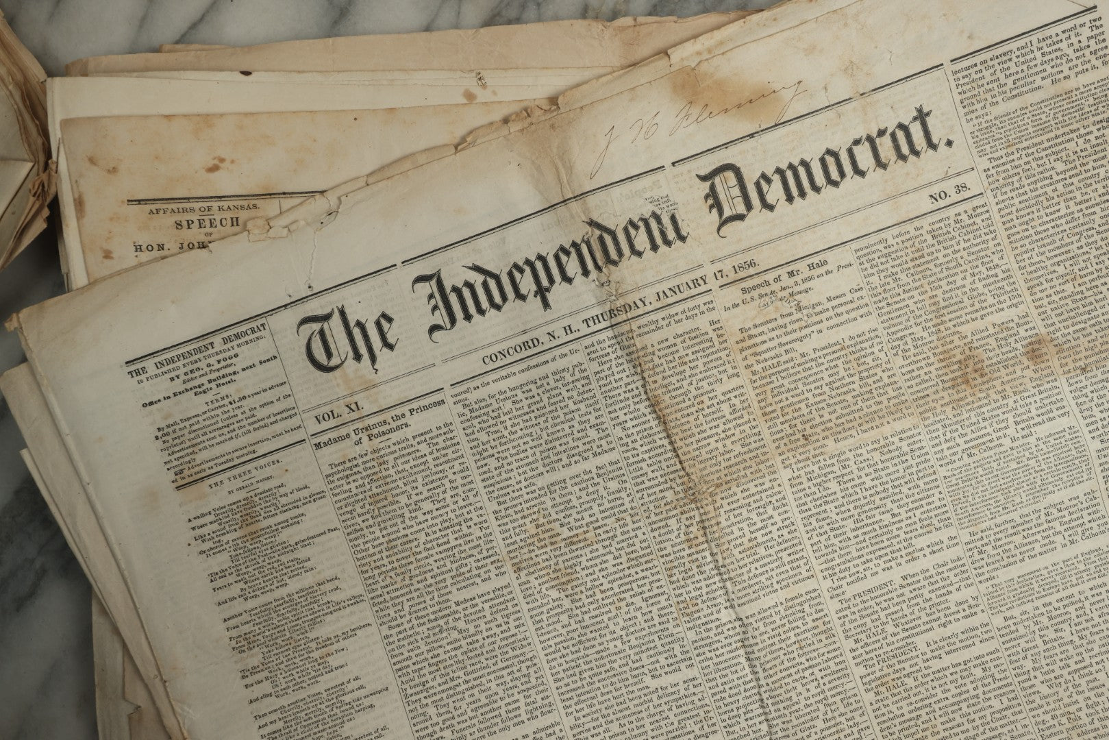 Lot 150 - Grouping Of 21 Antique Newspapers “The Independent Democrat,” Concord, New Hampshire, 1856, January–December