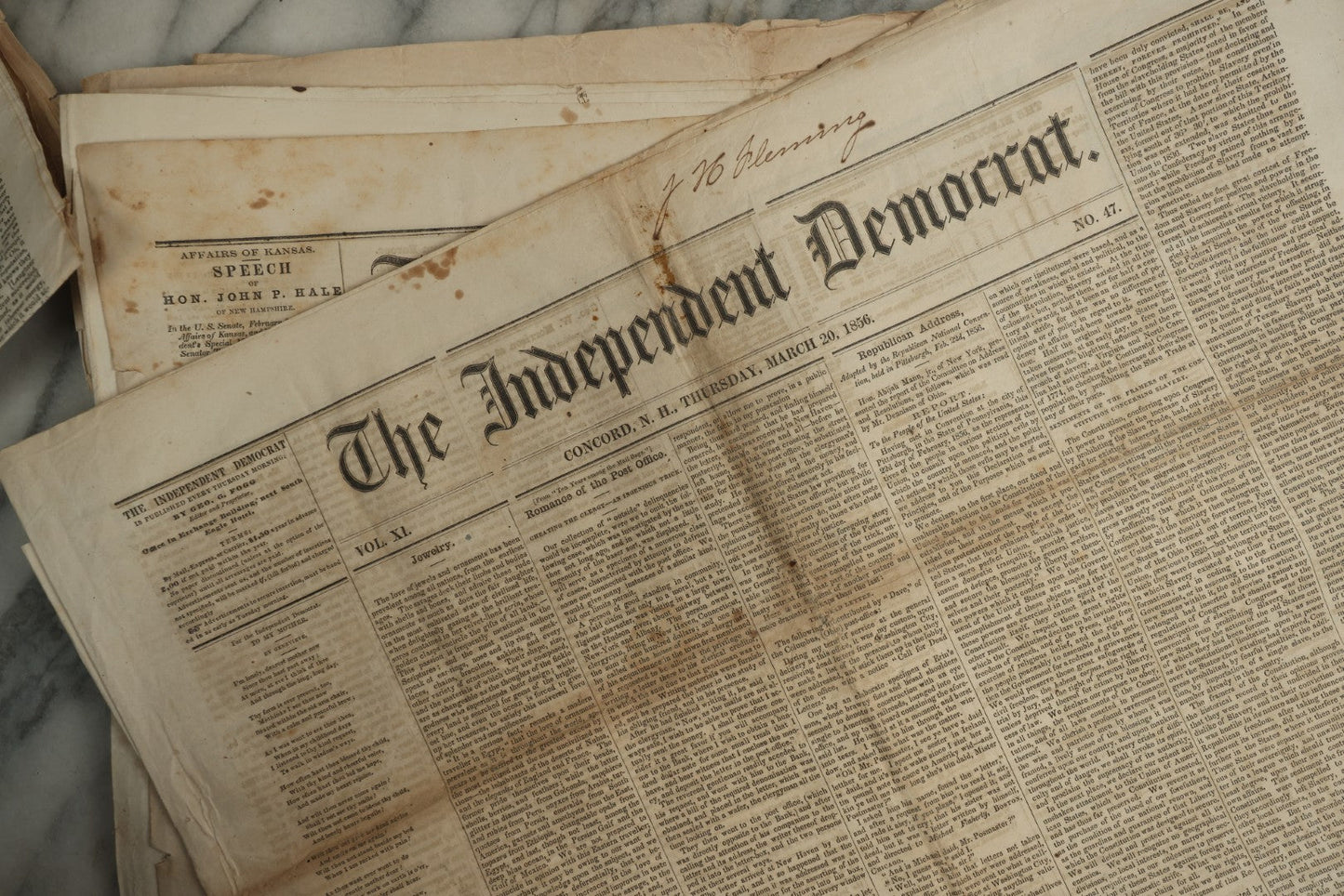 Lot 150 - Grouping Of 21 Antique Newspapers “The Independent Democrat,” Concord, New Hampshire, 1856, January–December