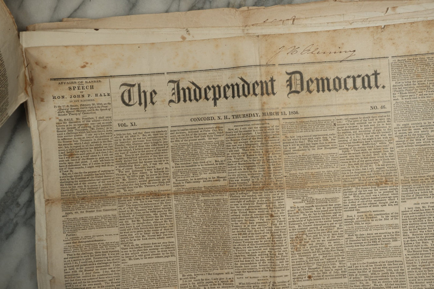 Lot 150 - Grouping Of 21 Antique Newspapers “The Independent Democrat,” Concord, New Hampshire, 1856, January–December