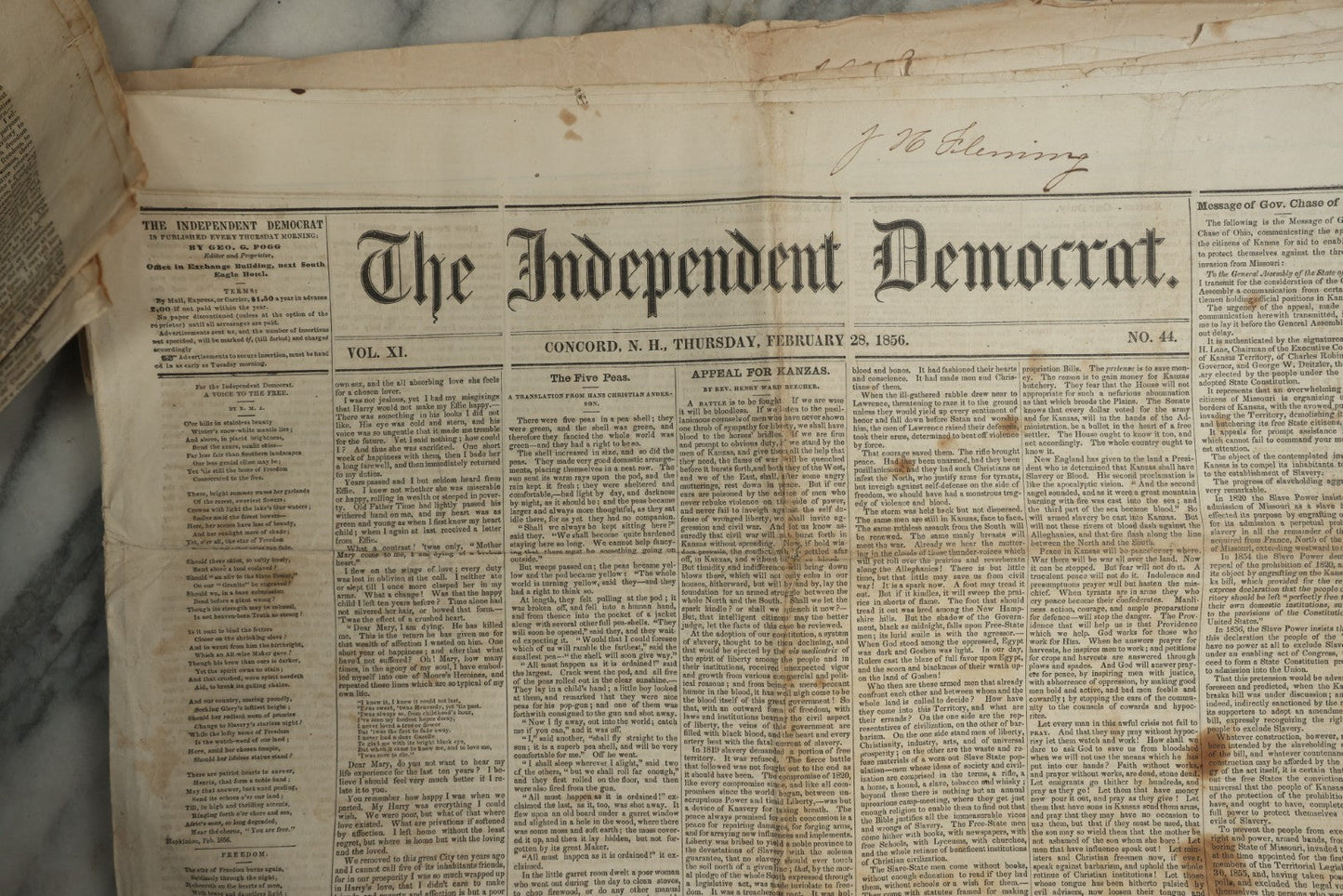 Lot 150 - Grouping Of 21 Antique Newspapers “The Independent Democrat,” Concord, New Hampshire, 1856, January–December