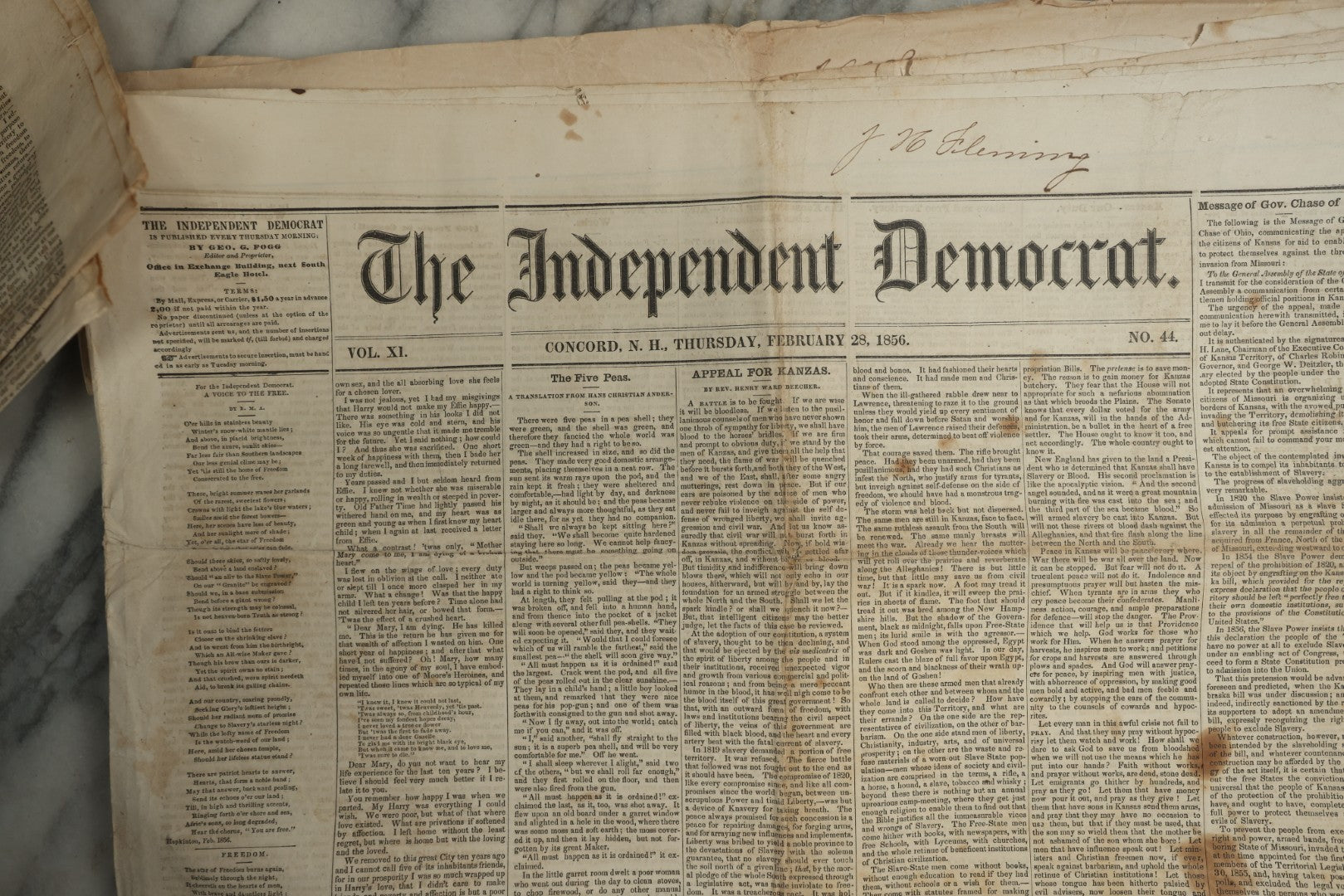 Lot 150 - Grouping Of 21 Antique Newspapers “The Independent Democrat,” Concord, New Hampshire, 1856, January–December