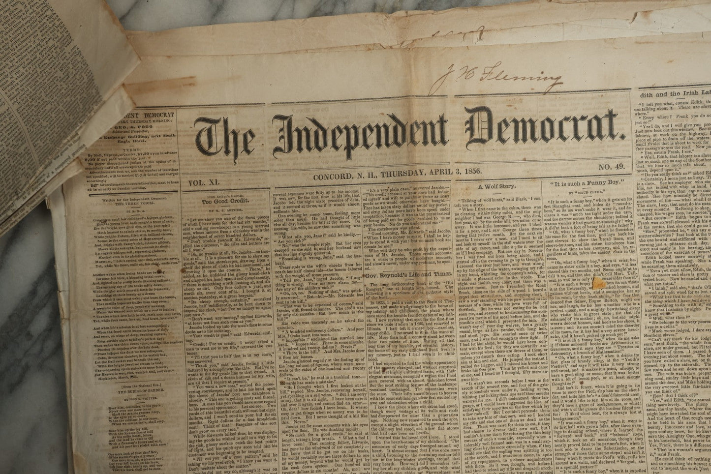 Lot 150 - Grouping Of 21 Antique Newspapers “The Independent Democrat,” Concord, New Hampshire, 1856, January–December