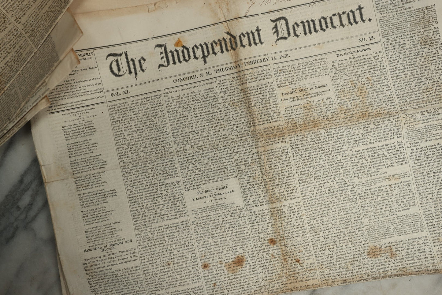 Lot 150 - Grouping Of 21 Antique Newspapers “The Independent Democrat,” Concord, New Hampshire, 1856, January–December